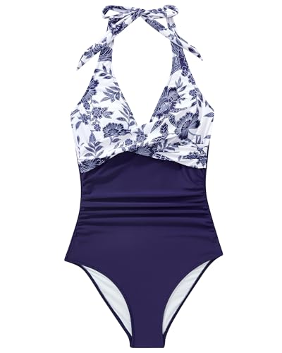 Image of SUUKSESS Women Sexy Tummy Control One Piece Swimsuits Halter Push Up Bathing Suits