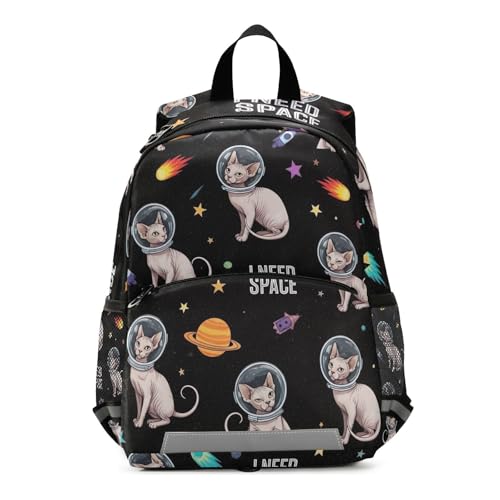 Cats Astronaut Helmets Black Mini Toddler Boy Backpack with Leash Kids School Bag Travel Bookbag