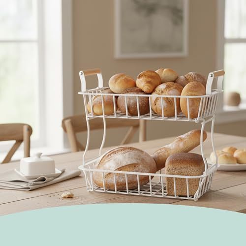 Frutero de cocina Relaxdays de doble altura con asas metálicas para fruta fresca 4
