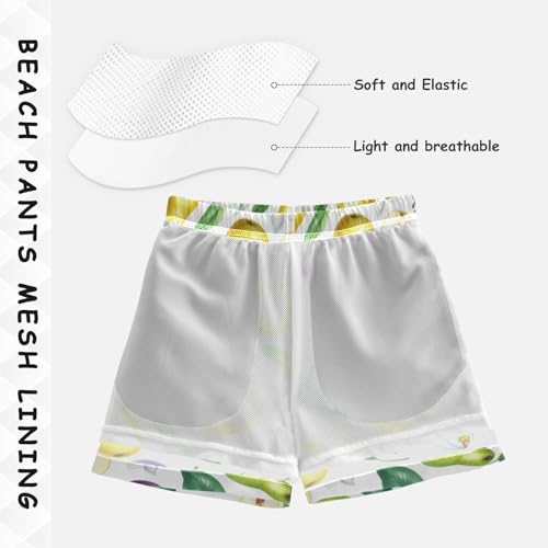 DOMIKING Pear Plum White Boys' Pull On Swim Trunks Quick Dry Boardshorts with Mesh Lining for Kids Boys M4