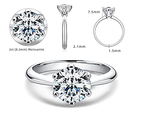 AINUOSHI 0.5/1/2/3 Carat Moissanite Rings for Women, 925 Sterling Silver Solitaire Round Cut Engagement Wedding Band D-E Color Grade Anniversary Jewelry Gift for Her2