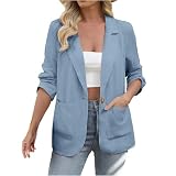 Womens Single Breasted Business Casual Jackets Notch Lapel Open Front Office Outerwear Work Coats with Pockets