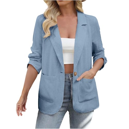 Women's Casual Linen Blazer Lightweight Spring Summer Jackets Fully-Lined Casual Work Jacket with Pockets Cardigan2