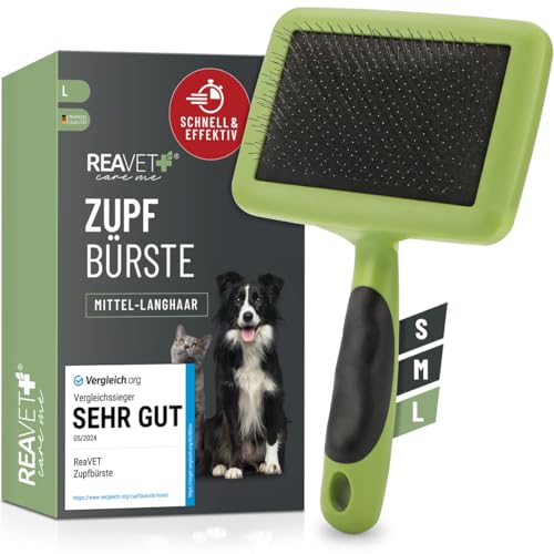 TESTURTEIL SEHR GUT 05/24 ReaVET Hundebürste, Katzenbürste, Zupfbürste für Langhaar Hunde & Katzen I Große Rassen I Entfernt sanft Unterwolle, Verfilzungen & Knoten I Haustier Bürsten