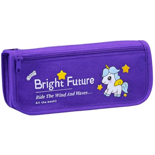 Estojo Escolar Pequeno Feminino Masculino Unissex Estampas Divertidas Ideal para Meninas e Meninos Organizador Lápis Canetinhas Canetas Material para Escola Poliéster (Roxo)