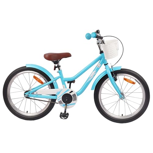 Runheo Bicicleta infantil de 18 pulgadas, marco de acero azul cielo con asiento ajustable y manillar para 5-7 años, con freno, timbre, guardabarros, reflectores para ciudad, parque y diversión al aire
