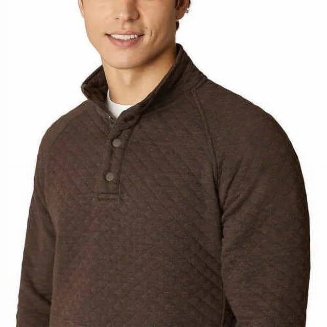 Eddie Bauer Mens Midweight Quarter Snap Mock Quilted Pullover | Brown, Large3