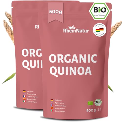 RHEINNATUR Bio Quinoa - Hochwertige Quinoasamen Weiß & Roh - Getreide aus biologischem Anbau Laborgeprüft & ohne Zusätze - Quinoa Seeds Naturbelassen 1000g bestehend aus 2x 500g