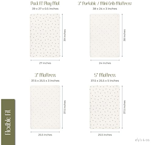 Image of Ely's & Co. Patent Pending Waterproof Pack and Play Sheets, 100% Cotton with Waterproof Lining - 2 Pack Fitted Mini Crib Sheet Set, Berry and Cluster Dot (Sage) 38 inch x 24 inch