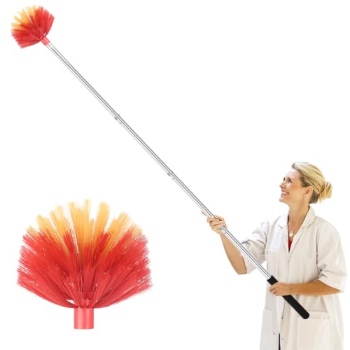 Image of Cobweb Duster with Extension Pole, Medium Stiff Bristles Cobweb Duster Head | Medium Stiff Bristles Cobweb Duster Head ,for High Ceilings, Suitable for Ceilings, Walls, Indoor Outdoor Environments