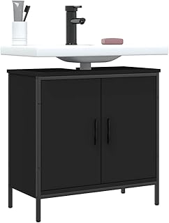 Black Bathroom Sink Cabinet, Modern Engineered Wood Vanity for Toiletries Storage, Space-Saving Rectangular Design, Powder-Coated Finish, 11.8 x 23.6 x 23.6 Inch