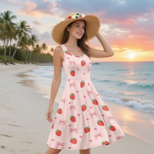 Image of Women's Casual Loose Sundress Midi Sleeveless Crewneck Dress Summer Beach Tank Dress with Pockets