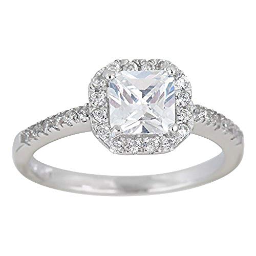 Sterling Silver mm Princess Cut Cubic Zirconia Engagement Ring