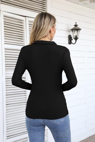 VICHYIE Womens Long Sleeve Shirts Lapel Collared V Neck Slim Fitted Ribbed Knit Trendy Tight Polo Tops4