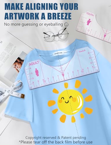image for Vowlove Tshirt Ruler Guide for Cricut Heat Press, Shirt Measurement To