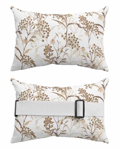 Anzona Pack of 2 Brown Botanical Lumbar Pillow Covers, Outdoor Waterproof Throw Pillow Covers Set, Spring Floral Pastoral Elegant Summer Flowers Decorative Cushion Case for Patio Beach, 11x16 Inch