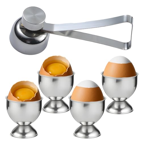 5-Piece Set Egg Cups (4 Pcs & 1 Egg Opener) Elegant Boiled Egg Holder for Breakfast and Brunch Stackable Egg Cup Set for Home Cooks Durable and Easy to Clean