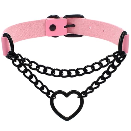 Love Heart Choker Collar Necklace, Adjustable Leather Punk PU Necklace Goth Choker Soft Collar Chain for Women