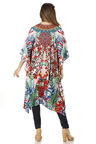 Sakkas Zeni Women's Short Sleeve V-Neck Summer Floral Print Caftan Dress Cover-up2