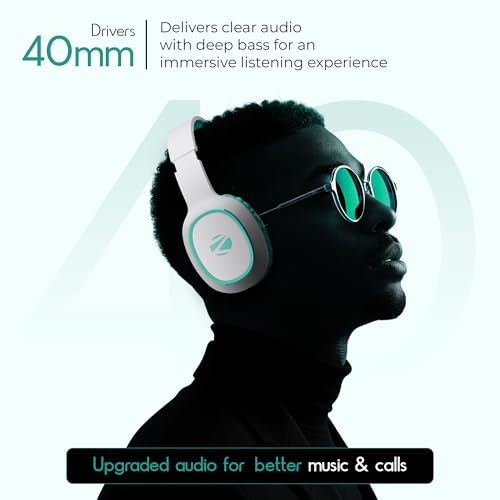 ZEBRONICS Thunder (2026 Upgrade) Wireless Headphones, BT v6.0, True 60 hrs Playback, 40mm Drivers, ENC, Gaming Mode, Dual Pairing, AUX & microSD, Rapid Charging, Call Function (Sea Green) view 2