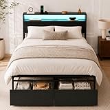 Zevemomo Full Size Bed Frame with Storage Drawers, Bed Frame Full Size with Headboard, LED Light, Charging Station with 2 USB Ports & 2 AC Ports, Noiseless, Black