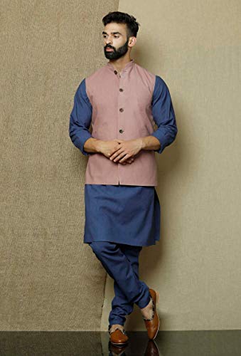 Elina fashion Men's Indian Cotton Kurta Pajama And Nehru Jacket (Waistcoat) Ethnic Wedding Diwali Puja Set2