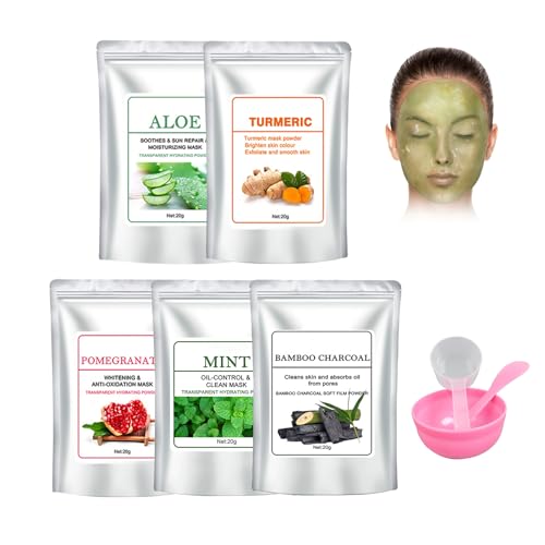 5 Piezas Con Tazón Para Mezclar, Mascarilla Hidratante Y Nutritiva, Gel Máscara Exfoliante Para Hidratar, Polvo Para Mascarilla Facial Profesional, Y Alisar Arrugas La Piel - 5 Sabores (C)