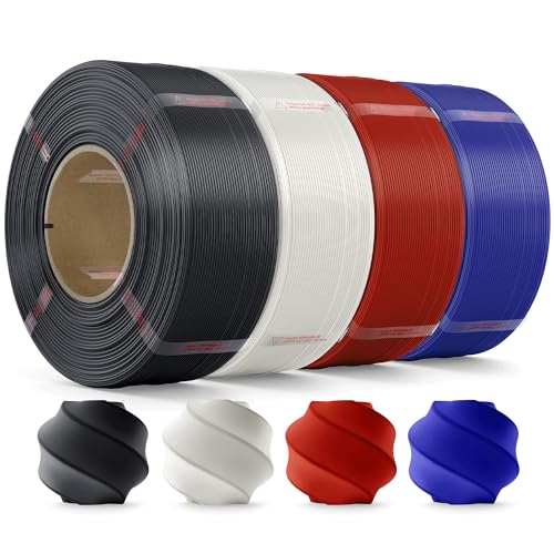 Image of PLA Filament 1.75mm PLA 3D Printer Filament(Refill),4kg Refill for Reusable Spools(8.8lbs),Premium Quality 3D Printing Filament for Bambu lab 3D Printers,Black+White+Red+Dark Blue