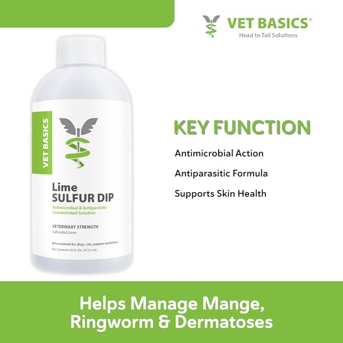 Image of Vet Basics Lime Sulfur Dip - Skin Itch Relief Concentrated Antimicrobial & Antiparasitic Solution for Dogs, Cats, Puppies, Kittens & Horses, Helps Manage Ringworm, Mange, Skin Irritation, 16oz