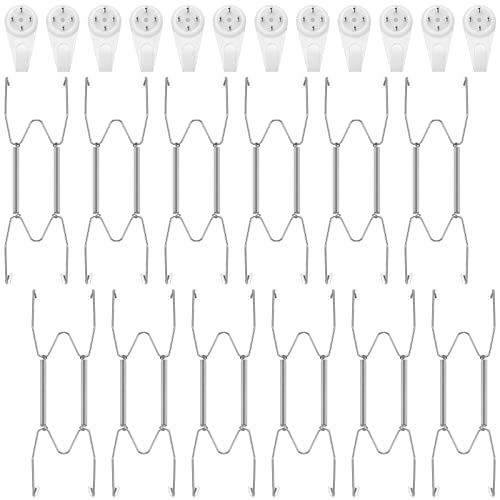 Image of Hotop 12 Pieces Plate Hangers for Wall Stainless Steel Wire Invisible Heavy Duty Plate Hangers Display Holders with 12 Pieces Hooks for Wall Decorative(6 Inch,Silver)