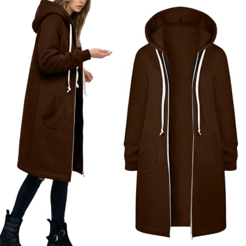 Image of Oversized Hoodie Long Sleeve Casual Work Sweatshrit Womens Soft Fall Hooded Coat Women Fit Polyester Brown L