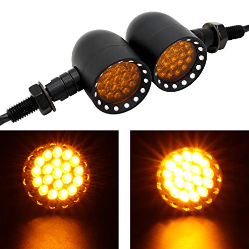 FATECIM 2X Motorcycle LED Turn Signals Bullet Blinker Heavy Duty Indicator Lights Amber Lens Universal for Harley Davidson Honda Yamaha Suzuki Kawasaki Harley Ducati BMW Triumph Hyosung (Black)