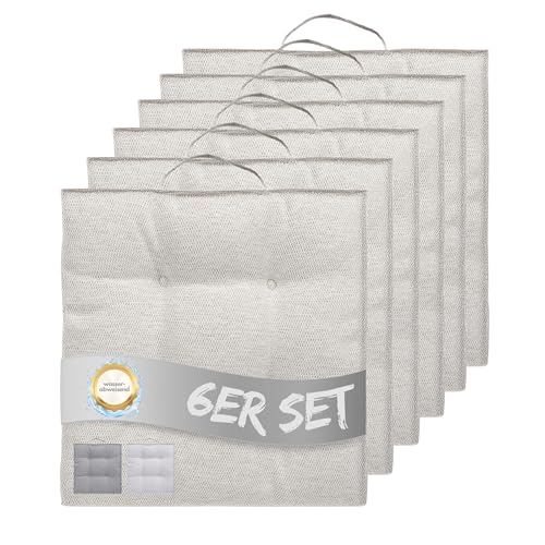 INSPINOVIA Outdoor Stuhlauflagen Stuhlkissen | Wasserabweisende Sitzkissen für Wohn- & Außenbereich | 2er, 4er & 6er Sets | Gartenkissen | Lounge Kissen | 4er Steppung | 40 x 40 cm (Creme, 6er Set)
