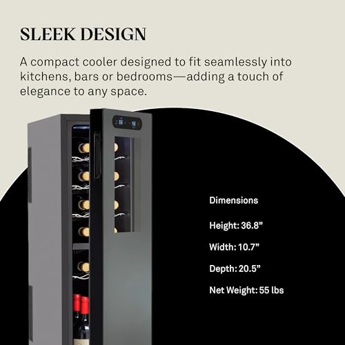 Image of Wine Enthusiast 18-Bottle Slimline Dual Zone Wine Cooler - Energy Efficient Freestanding Wine Refrigerator - Upright Bottle Storage, Adjustable Thermostat, Digital Touchscreen (20.5 inch x 10.7 inch x 36.8 inch)