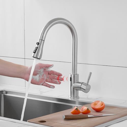 GIMILI Touchless Kitchen Faucet with Pull Down Sprayer Motion Sensor Hands-Free Smart Activated Brushed Nickel Sink Faucets GIMILI Touchless Kitchen Faucet with Pull Down Sprayer Motion Sensor Hands-Free Smart Activated Brushed Nickel Sink Faucets