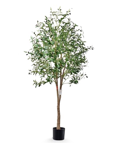 Leflos 180cm Olivo Revuelto Realista para Interior, sólo para Interior con Tronco Vivo, Ramas Ajustables y Aceitunas gordas, 1 Pieza