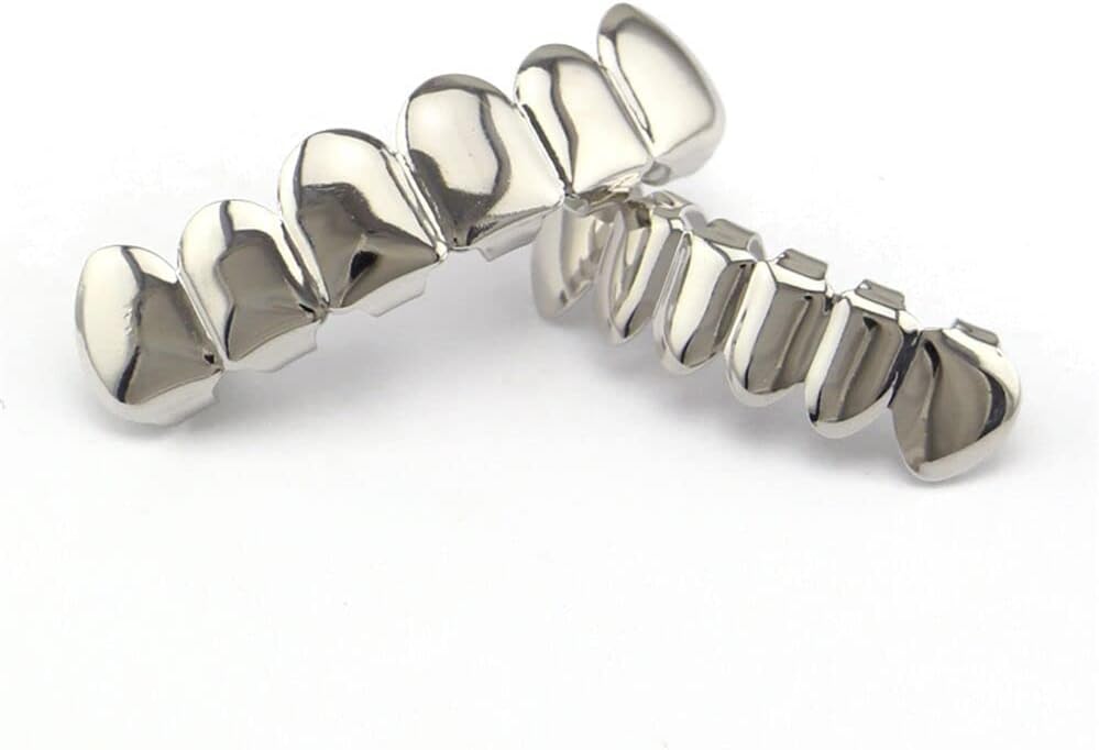 Teeth Grillz 14k Gold Plated Top and Bottom Grills Set Shiny Hip Hop Teeth Grillz + Extra Molding Bars
