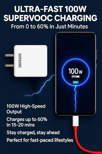 Image of Hoerrye 100W Supervooc Fast Charger with C-Type 1M Cable|100w USB C Charge for OnePlus, Realme, Oppo, Redmi, Xiaomi,Poco,iQOO,Motorola|Support| Dart|Dash|Warp|Vooc|SuperVooc|100-watt Charging