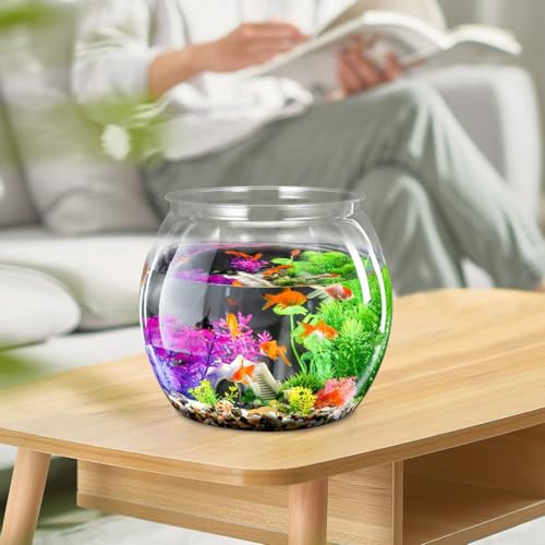 24cm Mini Aquarium Goldfischglas Kleines Aquarium Rund Fisch Mini Vase Für Zuhause Wohnzimmer Schlafzimmer Büro Schreibtisch Dekoration