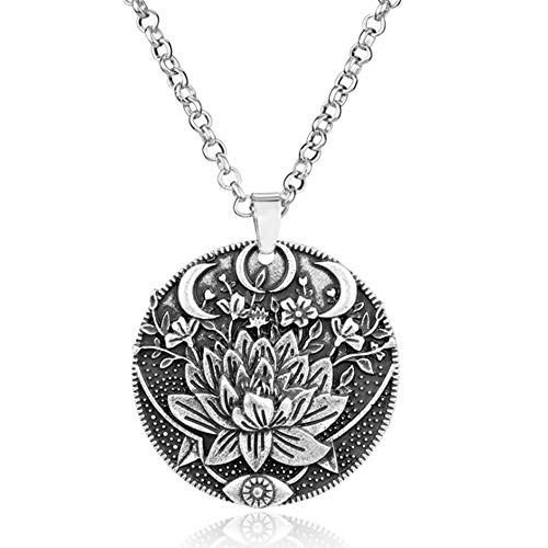 Wixine 2Pcs Mandala Pendant Silver Om Buddha Tibetan Moon Lotus Flower Healing Cord Necklace & Keychain #TOP2