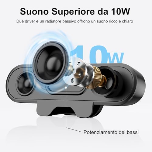 Plyee Audio Altoparlanti per Monitor, Altoparlanti per Computer Desktop PC, Altoparlante USB con Connettore USB A Type C Integrato, Facile da Fissare ai Monitor, 10W (Nero)