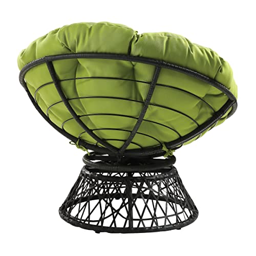 Image of OSP Home Furnishings Wicker Papasan Chair with 360-Degree Swivel, Grey Frame with Green Cushion