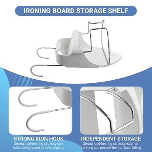 Juwacoo Bügelbrettaufhänger Wandhalterung, Bügelbretthalter Wandmontage Bügelbrett Halter mit Hook Board, Abnehmbaren Bügelbrett Aufhänger Bügelbretthalterung Wand, Halter für Bügelbrett,