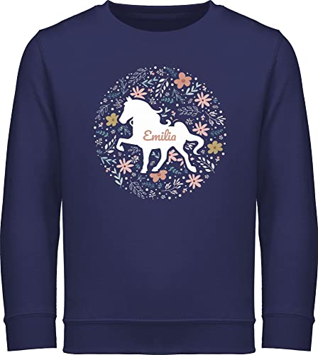 Sweater Kinder Sweatshirt Jungen Mädchen Pullover - Pferde - Pferd - Pferdemädchen - 140 (9/11 Jahre) - Navy Blau - personalisierte pulli reiten name personalisierter reiter horse pferdeliebhaber