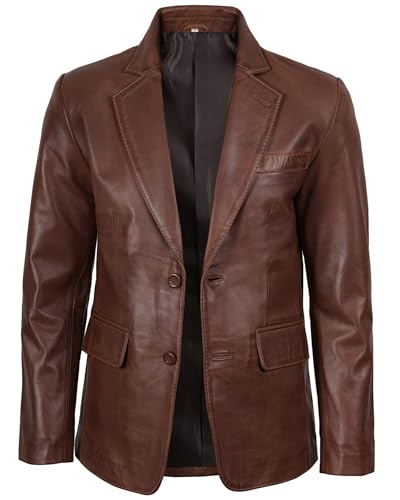 Image of Blingsoul Mens Leather Blazer - Casual Leather Sport Coat with Notch Lapel, Real Lambskin Leather Jacket for Men