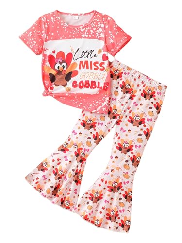 Image of Ayzozuy Kids Toddler Girl Clothes Letter Print Graphic Top + Leopard Print Flare Leg Pants 2PC Summer Clothing Set