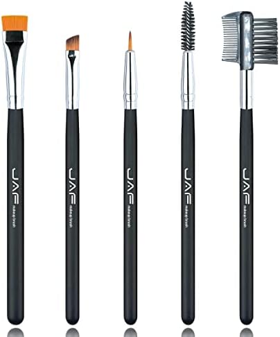 JAF 5pcs Eyebrow & Eyeliner & Eyelash Brushes including FLAT Definer Brush, ANGLED Brow/Liner Brush, FINE POINT Eye Liner Brush, SPOOLIE Brow/Lash/Mascara Brush, COMB Eyebrow Brush. VEGAN Eye Brushes & Tools