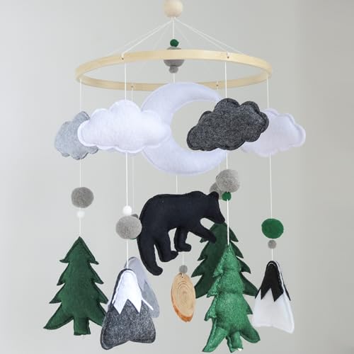 Image of Woodland Mobile for Crib Bear Baby Mobile for Crib Woodland Crib Mobile for Boys Girls Forest Baby Nursery Mobile for Bassinet