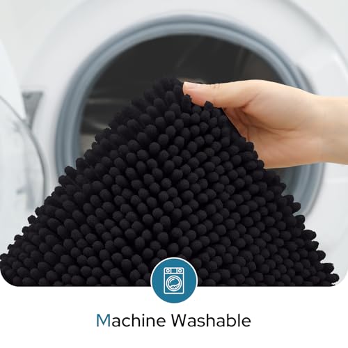 BYSURE Black Bathroom Rugs Sets 3 Piece with Toilet Lid Cover Non Slip Extra Absorbent Plush Chenille Soft Washable Bath Mats by BYSURE - Image 6