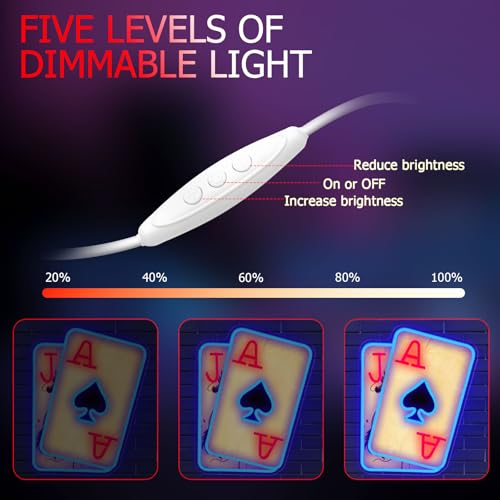 Image of Poker Neon Sign for Wall Decor Dimmable Casino LED Light for Game Room | Playing Cards LED Neon Sign for Poker Room, Bar, Man Cave, Casino Party Decor, Gifts for Poker Lovers, USB Powered